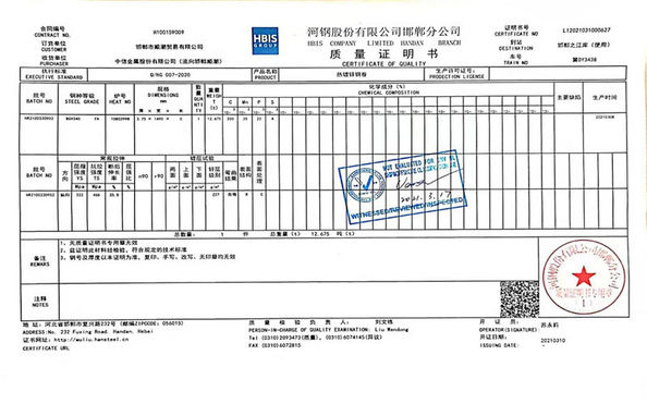China Mingyang  Steel (Jiangsu) Co., LTD certificaten